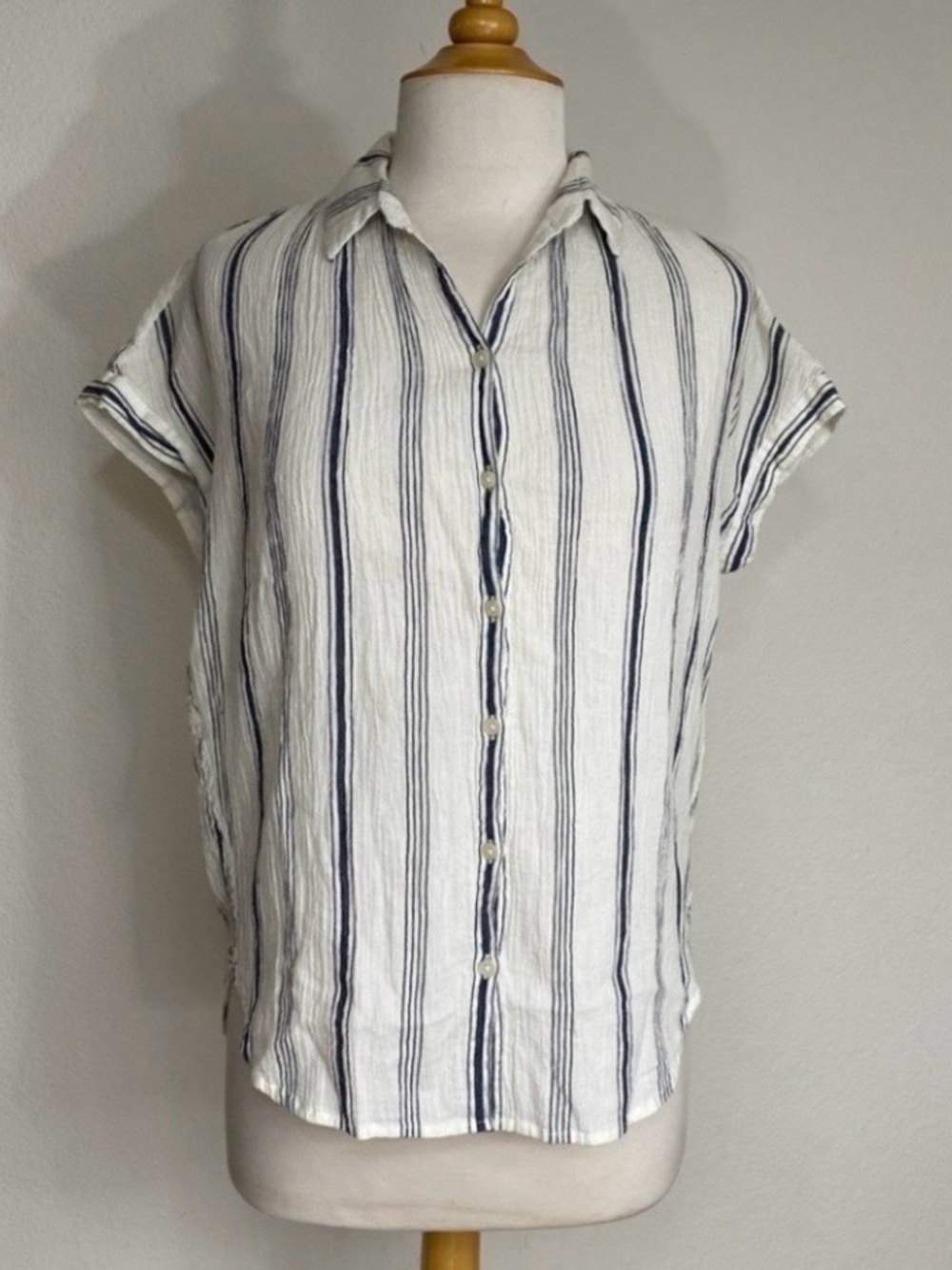 Madewell Women's Navy Gray White Stripe Button Oversize Camp Shirt XXS Coastal